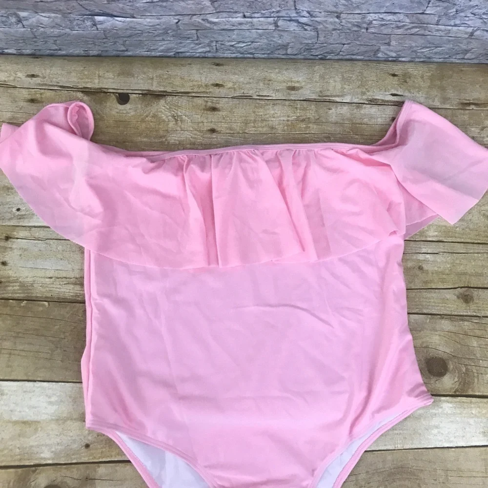 Zaful Pink Overlay Off the Shoulder Swimsu… - Picture 3 of 3